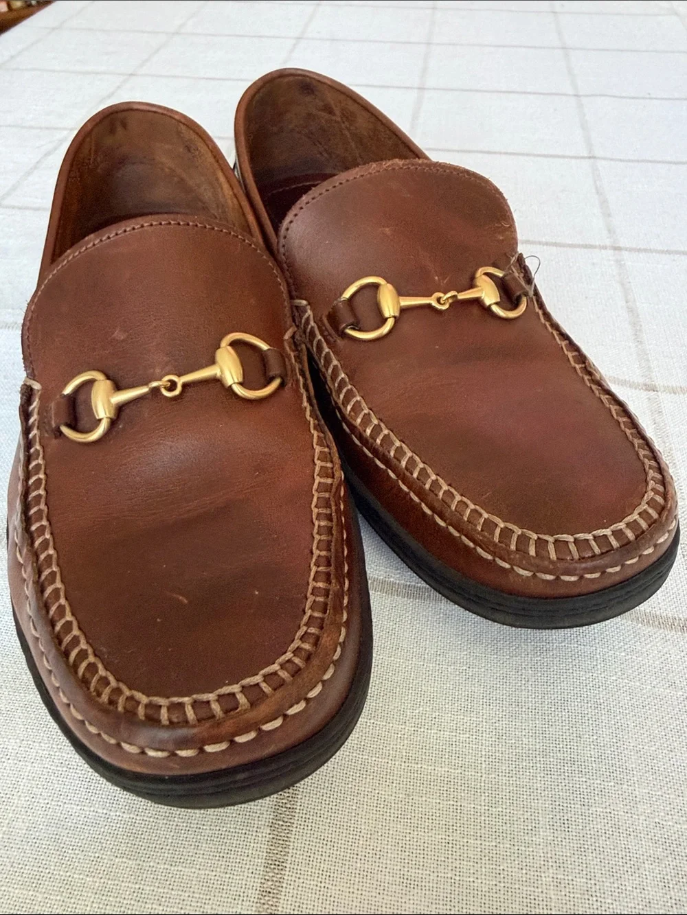 Gucci Brown Leather Gold Horsebit Loafers Size 8